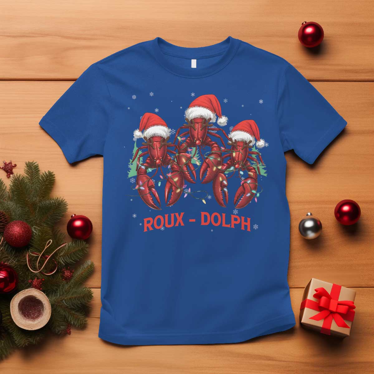 Funny Christmas Cajun Louisiana T Shirt Roux-Dolph Crawfish Reindeers Santa Hat - Wonder Print Shop