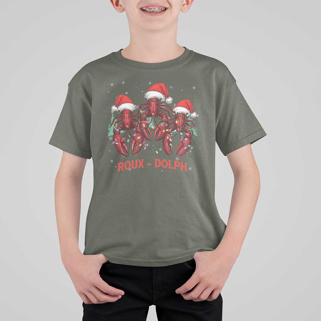 Funny Christmas Cajun Louisiana T Shirt For Kid Roux-Dolph Crawfish Reindeers Santa Hat - Wonder Print Shop