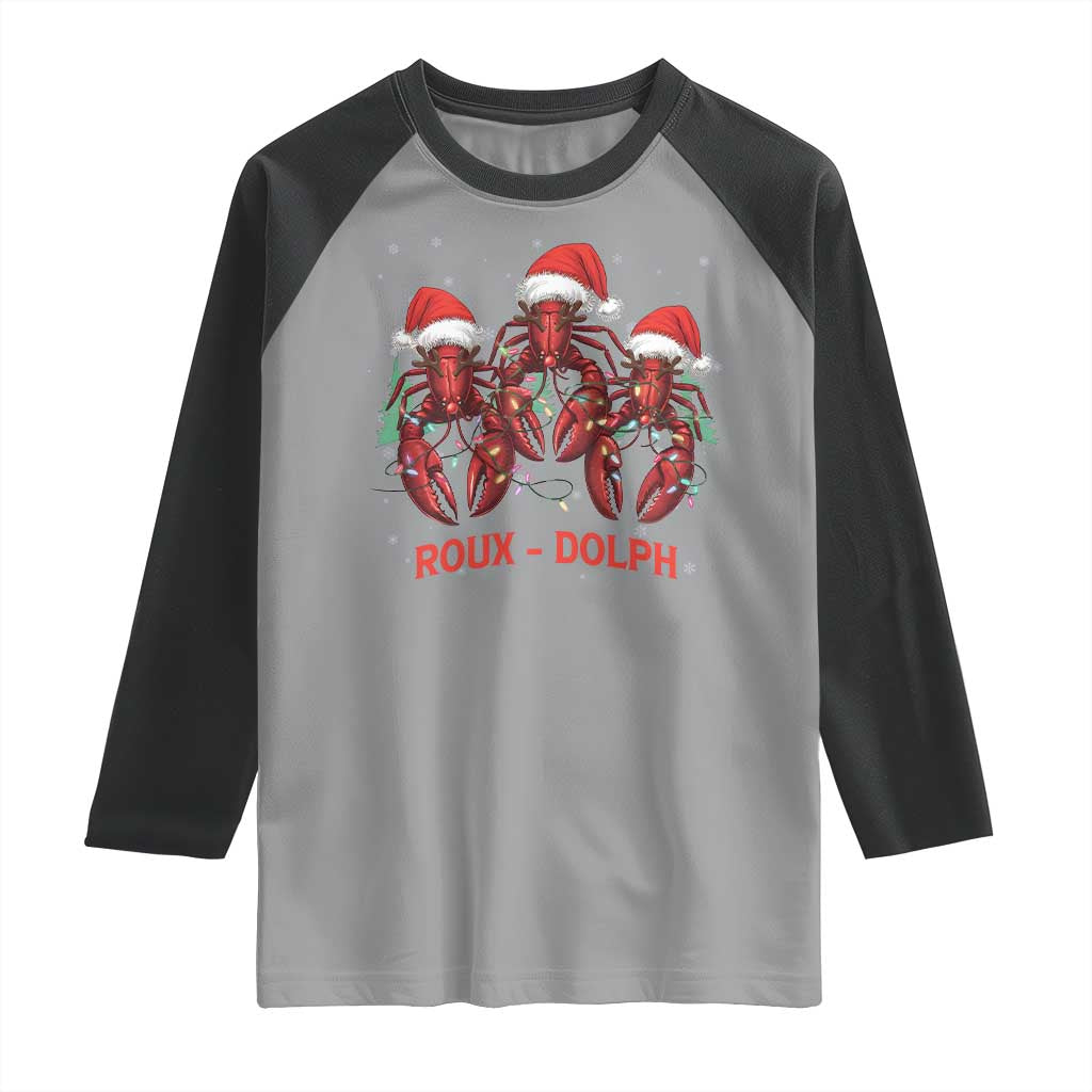 Funny Christmas Cajun Louisiana Raglan Shirt Roux-Dolph Crawfish Reindeers Santa Hat - Wonder Print Shop