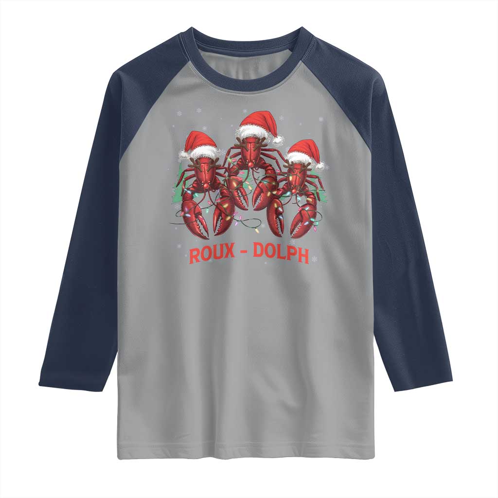 Funny Christmas Cajun Louisiana Raglan Shirt Roux-Dolph Crawfish Reindeers Santa Hat - Wonder Print Shop