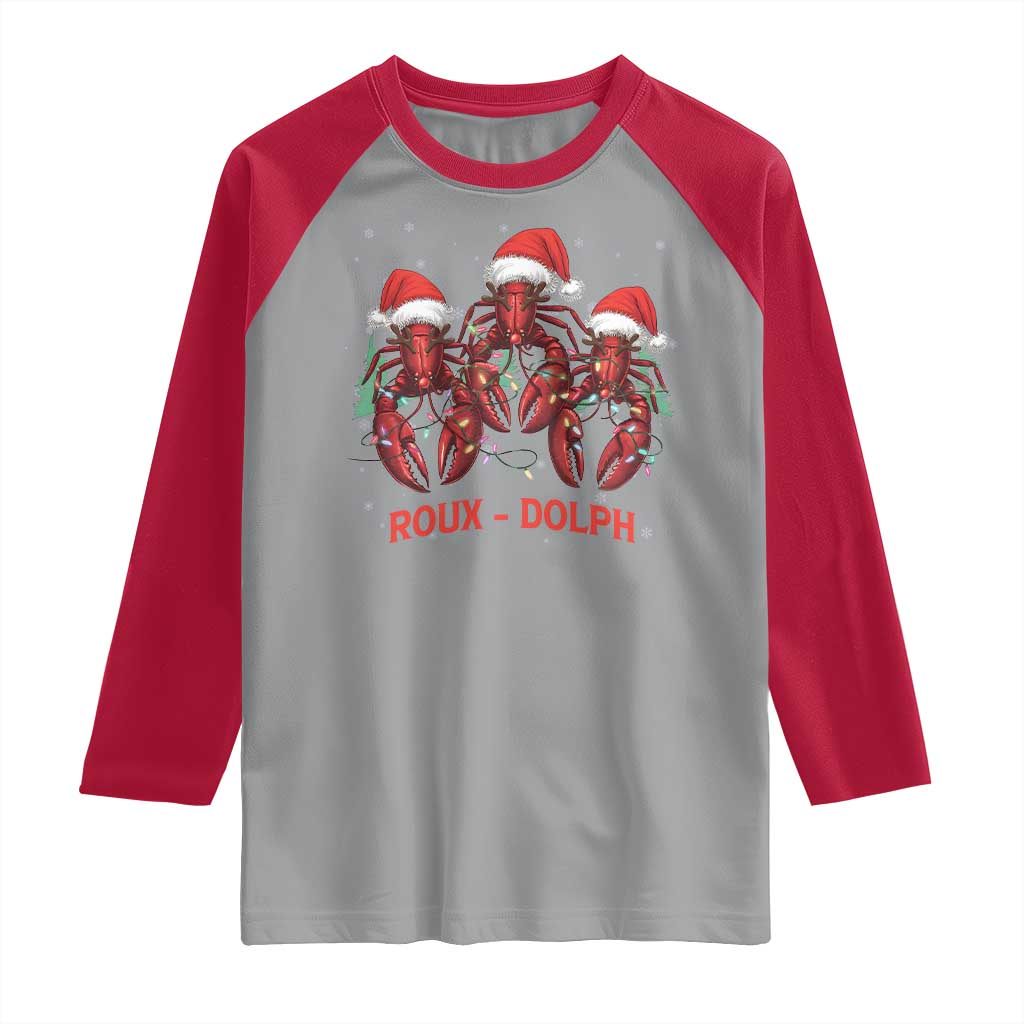 Funny Christmas Cajun Louisiana Raglan Shirt Roux-Dolph Crawfish Reindeers Santa Hat - Wonder Print Shop