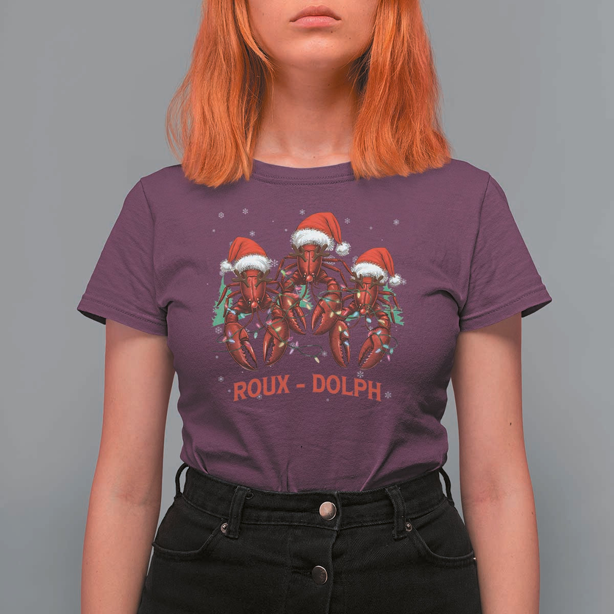 Funny Christmas Cajun Louisiana T Shirt For Women Roux-Dolph Crawfish Reindeers Santa Hat - Wonder Print Shop