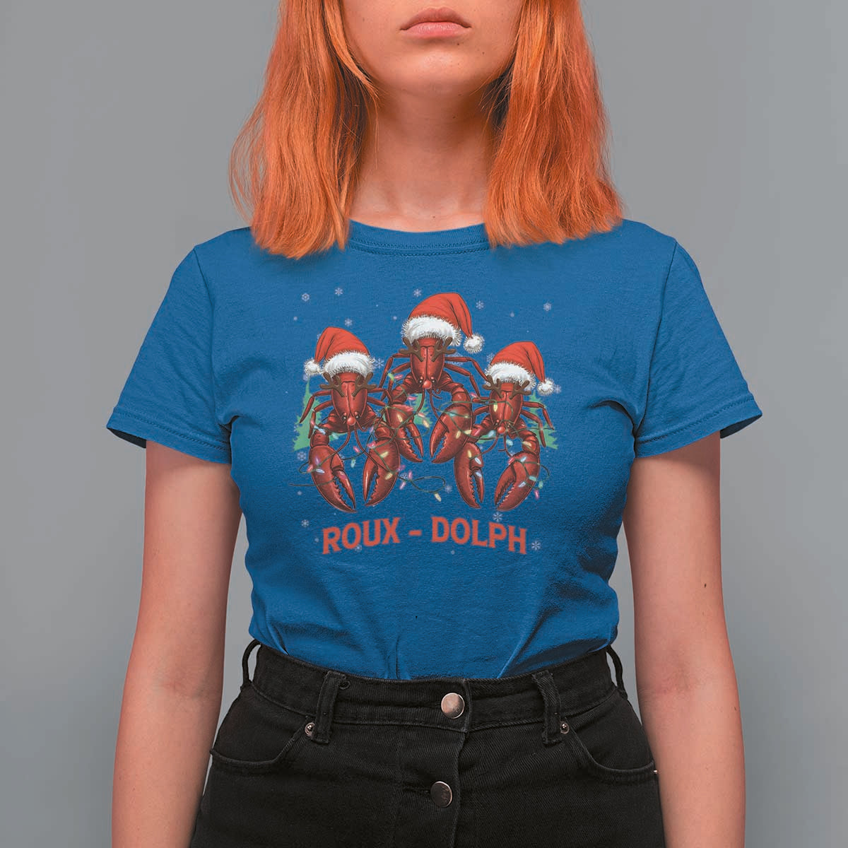 Funny Christmas Cajun Louisiana T Shirt For Women Roux-Dolph Crawfish Reindeers Santa Hat - Wonder Print Shop