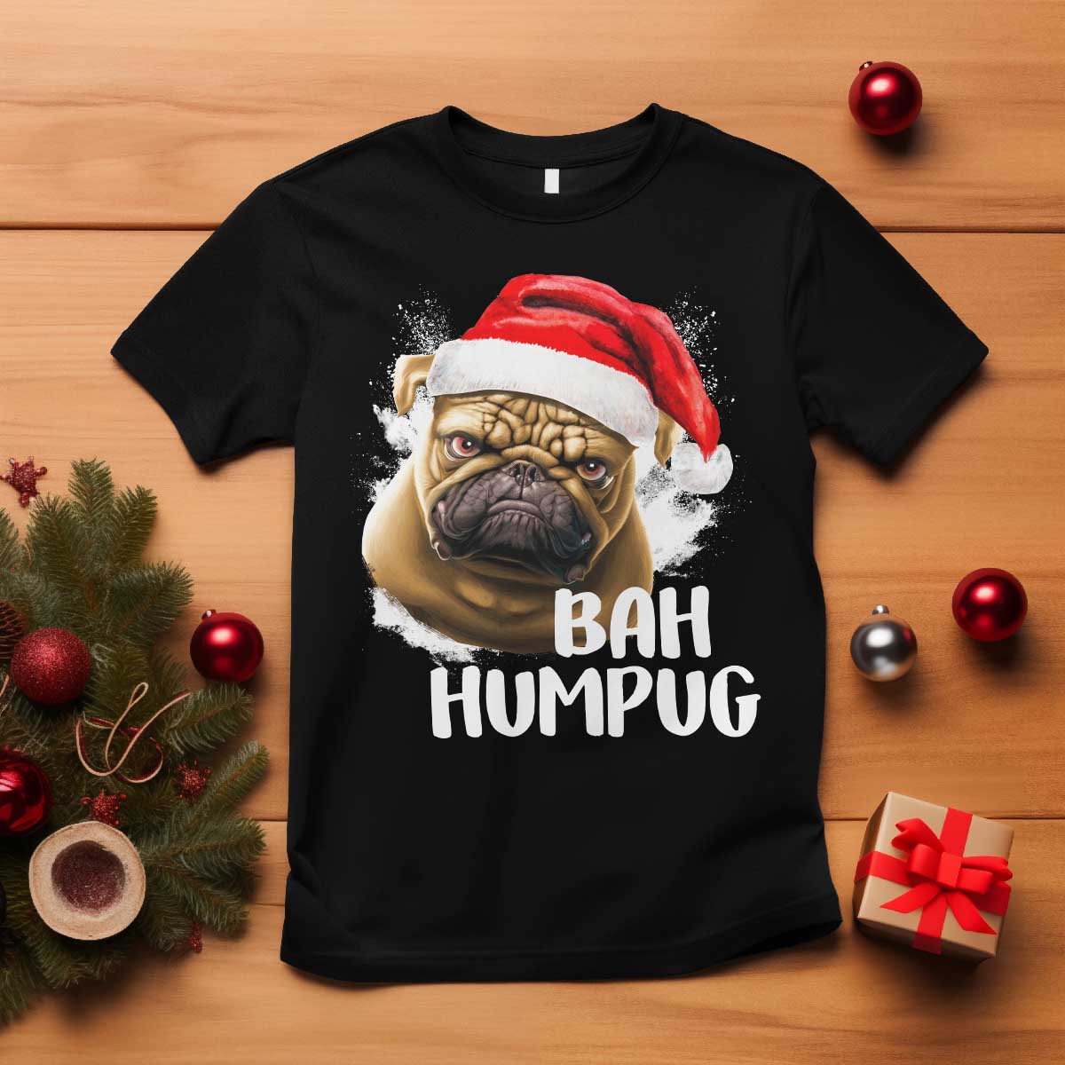 Funny Christmas Pug Dog T Shirt Bah Humpug Humbug Cute Pet - Wonder Print Shop