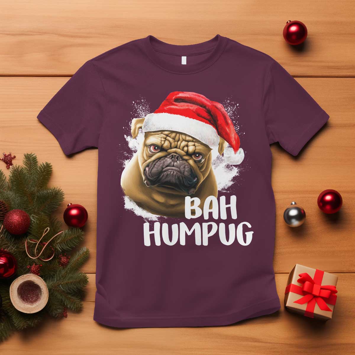 Funny Christmas Pug Dog T Shirt Bah Humpug Humbug Cute Pet - Wonder Print Shop