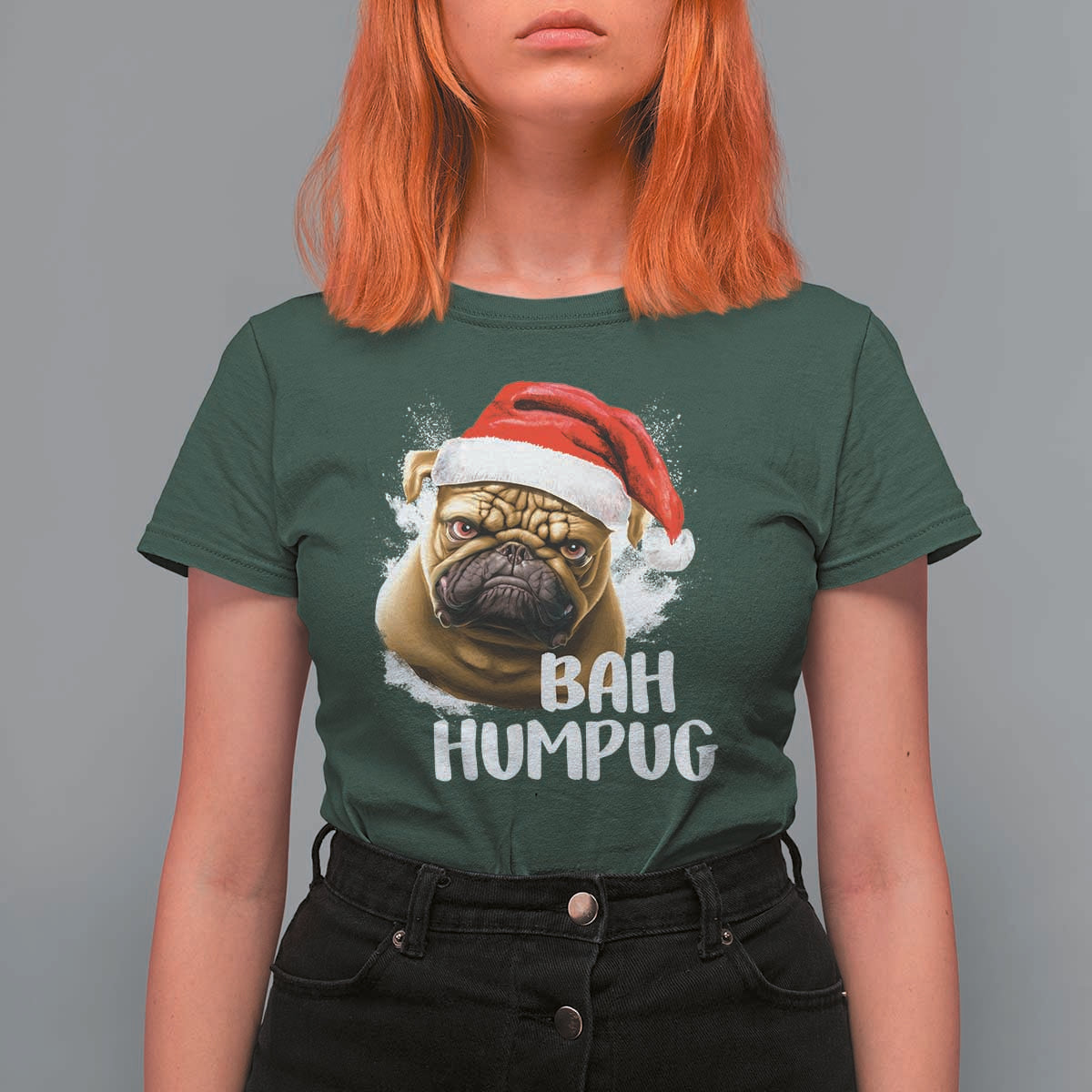 Funny Christmas Pug Dog T Shirt For Women Bah Humpug Humbug Cute Pet - Wonder Print Shop