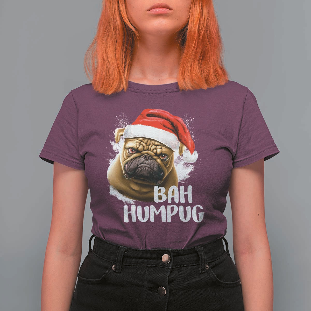 Funny Christmas Pug Dog T Shirt For Women Bah Humpug Humbug Cute Pet - Wonder Print Shop