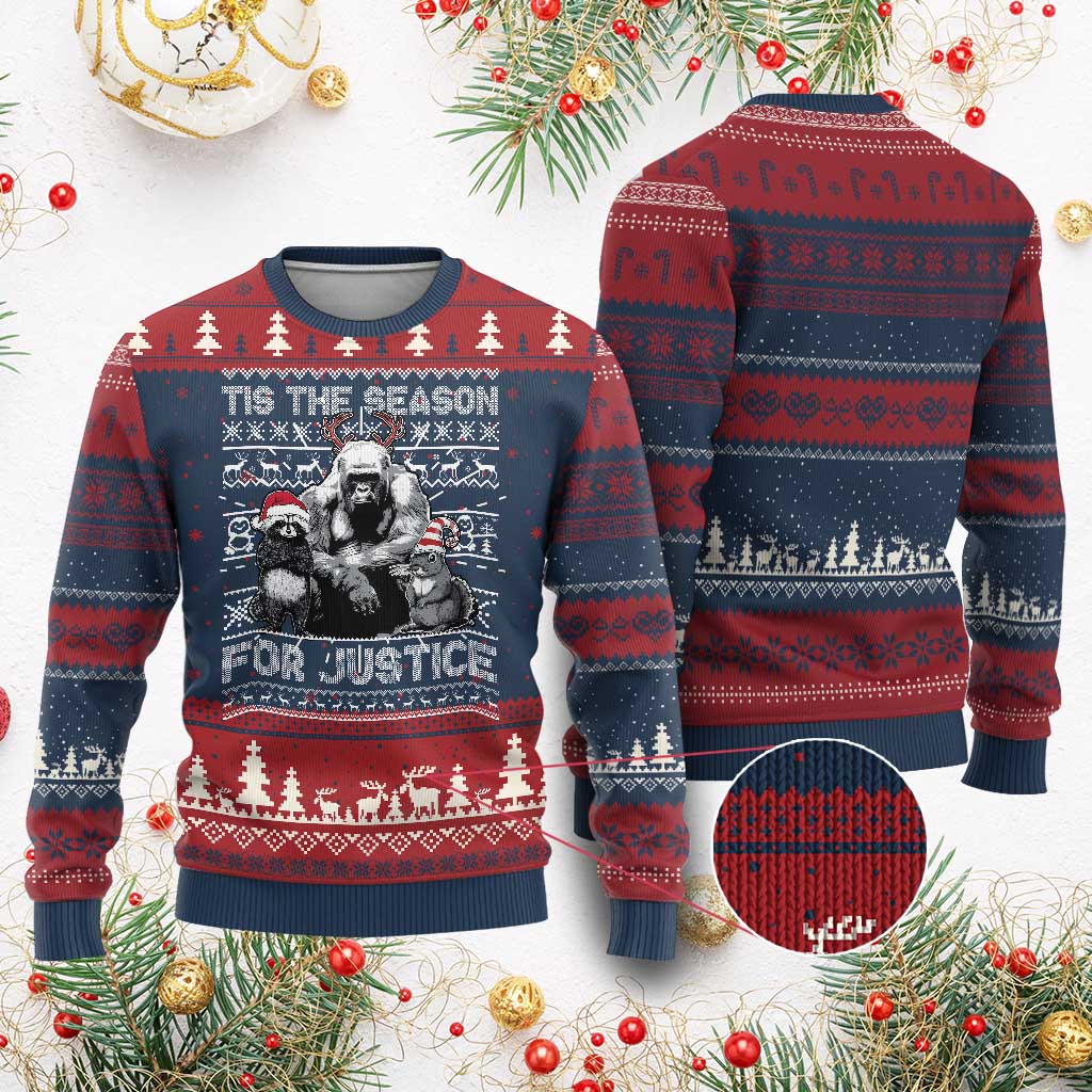 Tis The Season For Justice Ugly Christmas Sweater Harambe Peanut Fred Christmas - Wonder Print Shop