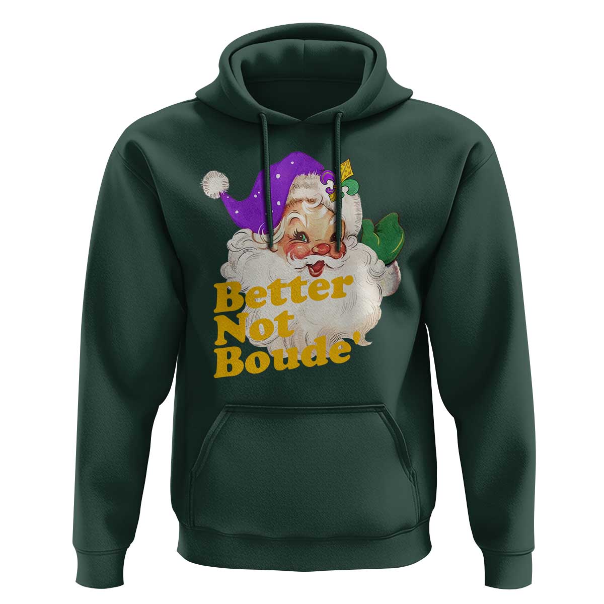Funny Christmas Retro Cajun Louisiana Santa Hoodie Better Not Boude' New Orleans Saint Symbol