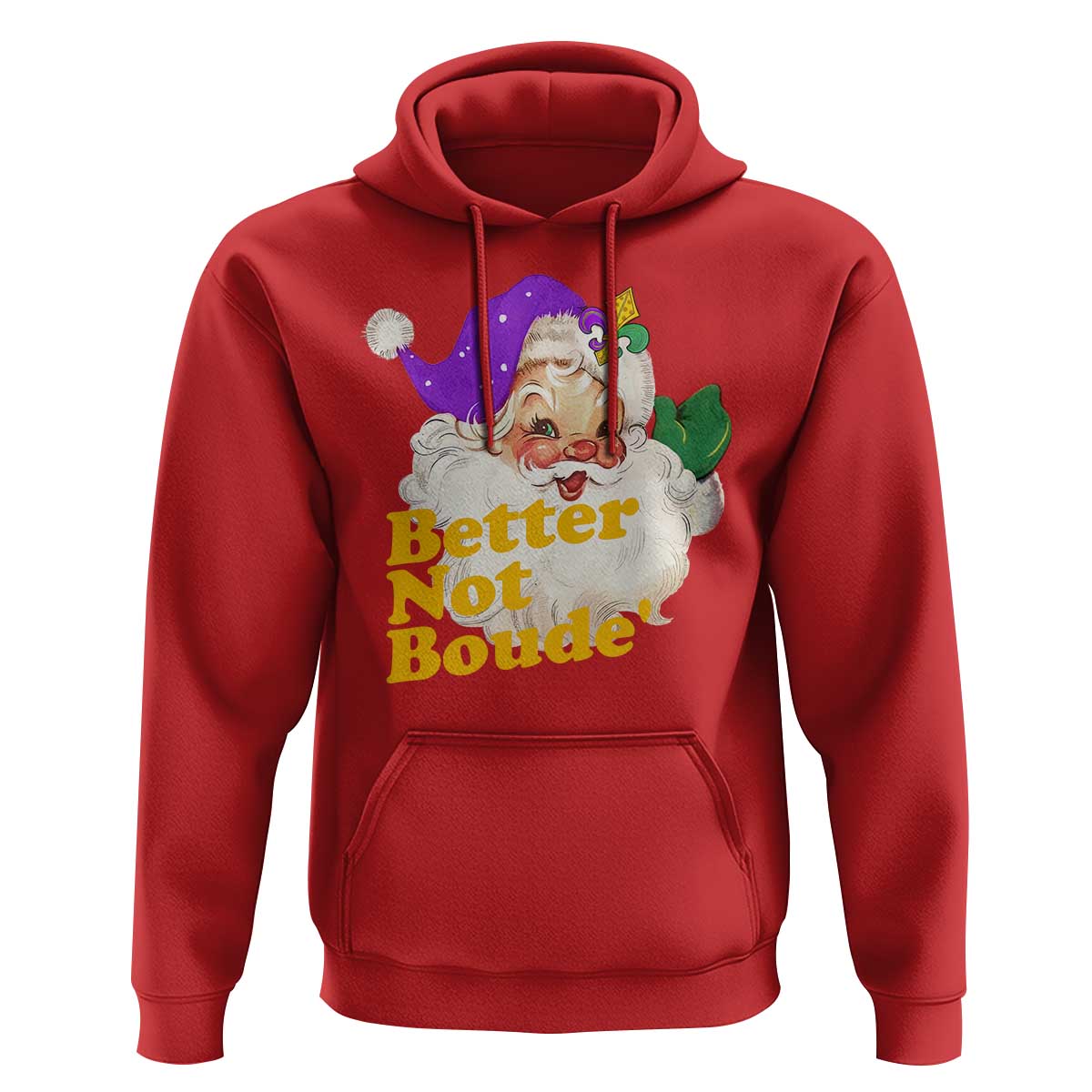Funny Christmas Retro Cajun Louisiana Santa Hoodie Better Not Boude' New Orleans Saint Symbol