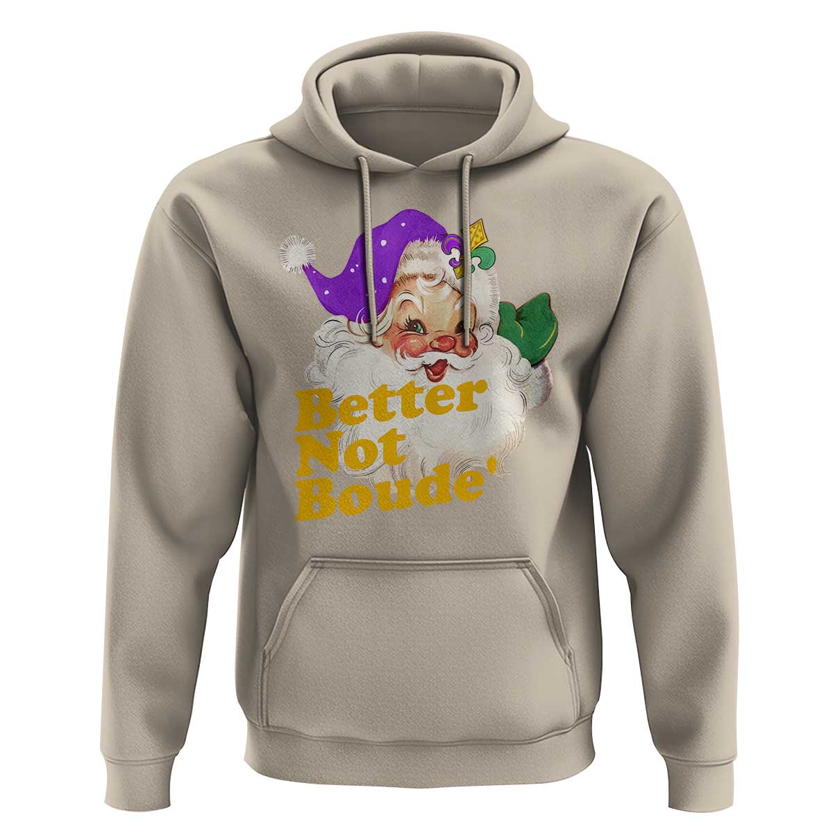 Funny Christmas Retro Cajun Louisiana Santa Hoodie Better Not Boude' New Orleans Saint Symbol