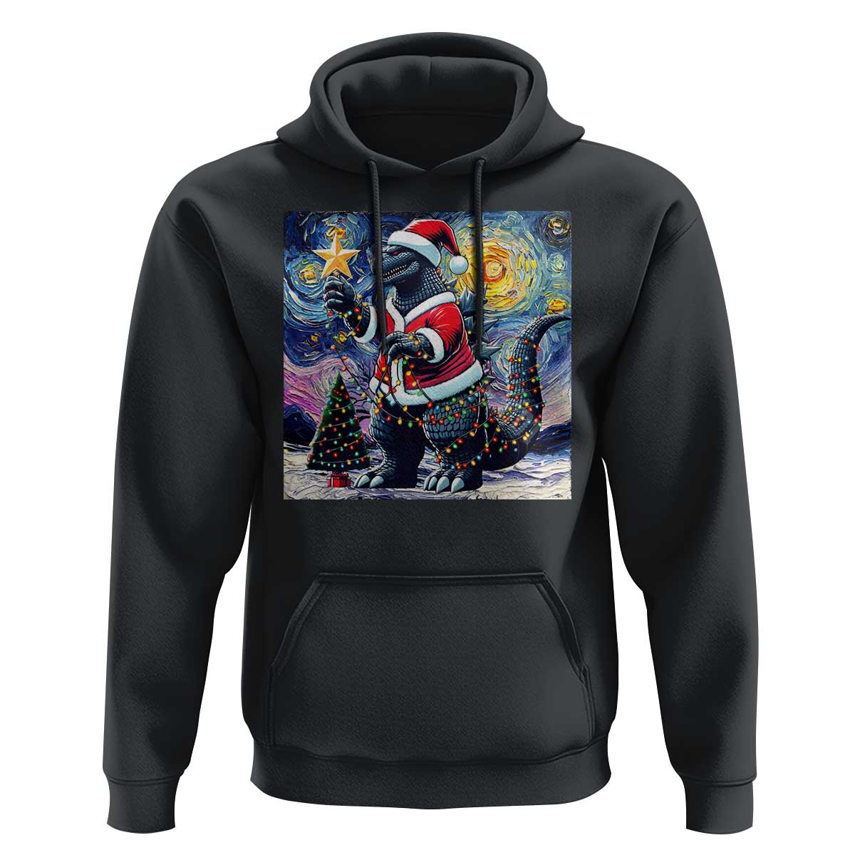 Funny Christmas Santa Godzilla Japanese Monster Starry Night Hoodie