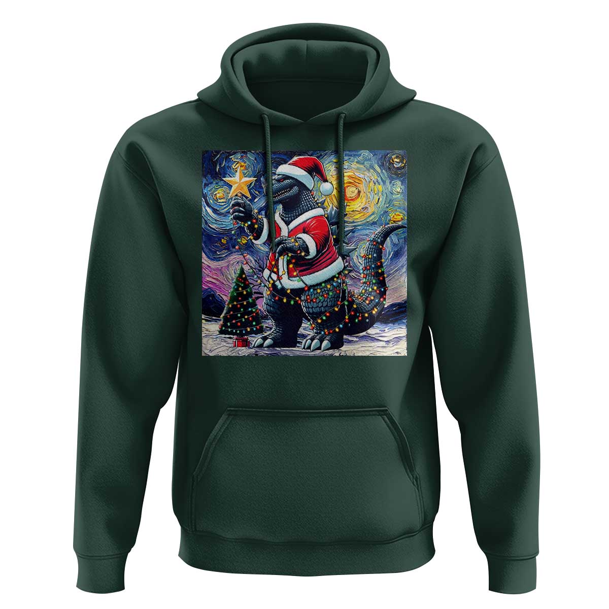 Funny Christmas Santa Godzilla Japanese Monster Starry Night Hoodie