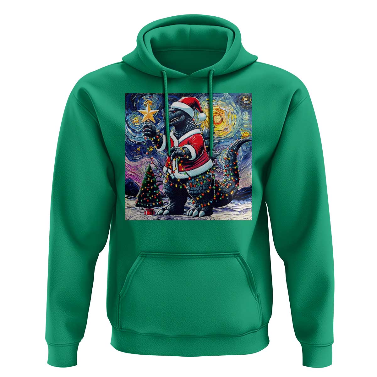 Funny Christmas Santa Godzilla Japanese Monster Starry Night Hoodie