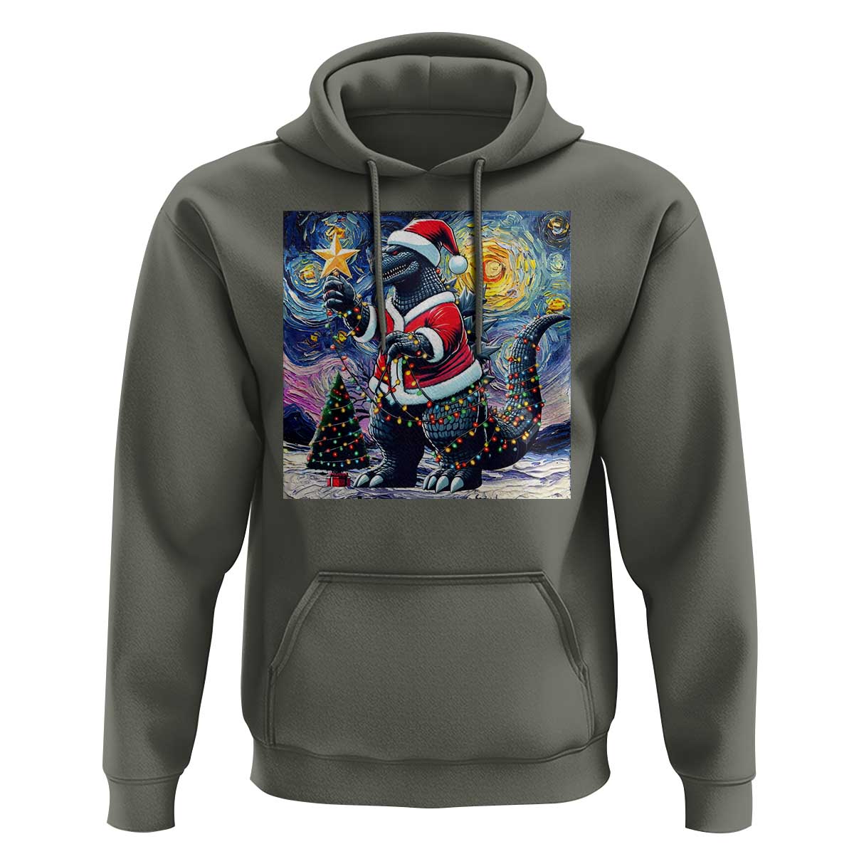 Funny Christmas Santa Godzilla Japanese Monster Starry Night Hoodie