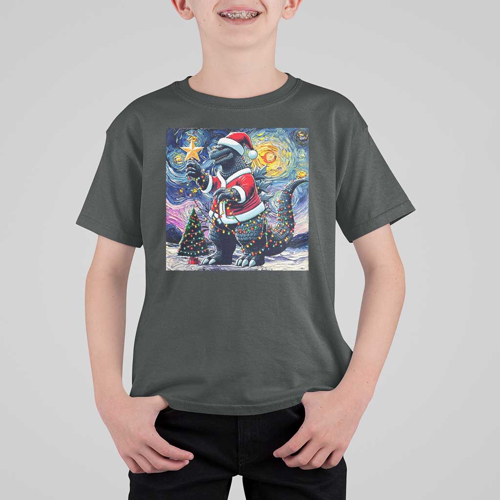 Funny Christmas Santa Godzilla Japanese Monster Starry Night T Shirt For Kid - Wonder Print Shop