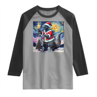 Funny Christmas Santa Godzilla Japanese Monster Starry Night Raglan Shirt - Wonder Print Shop