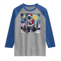 Funny Christmas Santa Godzilla Japanese Monster Starry Night Raglan Shirt - Wonder Print Shop