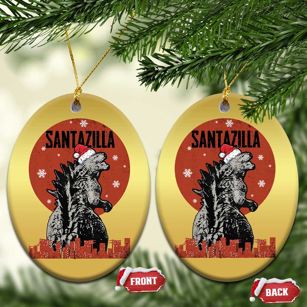 Funny Xmas Santa Godzilla Christmas Ornament Santazilla Japanese Monster - Wonder Print Shop