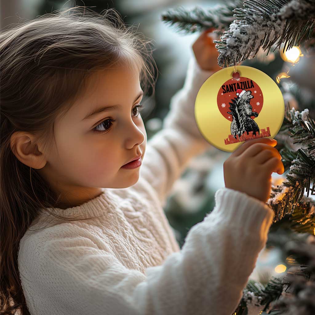 Funny Xmas Santa Godzilla Christmas Ornament Santazilla Japanese Monster - Wonder Print Shop