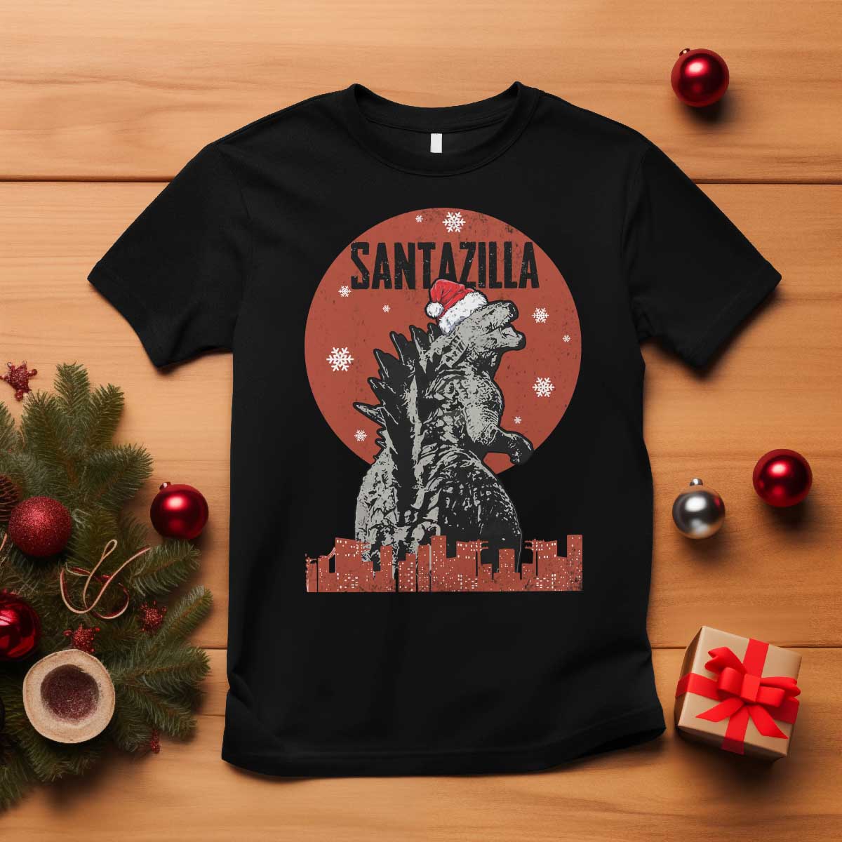 Funny Christmas Santa Godzilla T Shirt Santazilla Japanese Monster - Wonder Print Shop