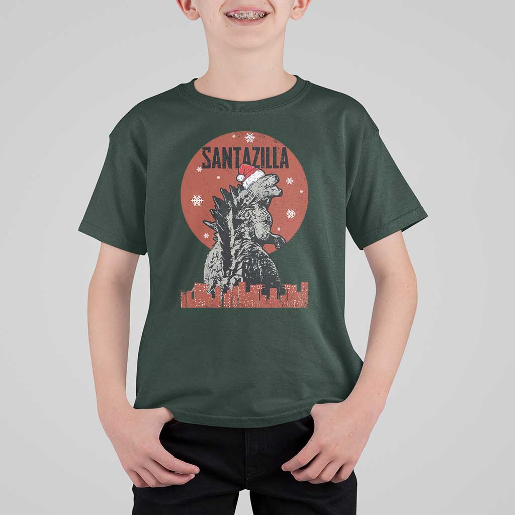 Funny Christmas Santa Godzilla T Shirt For Kid Santazilla Japanese Monster - Wonder Print Shop