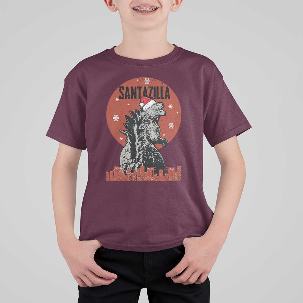 Funny Christmas Santa Godzilla T Shirt For Kid Santazilla Japanese Monster - Wonder Print Shop