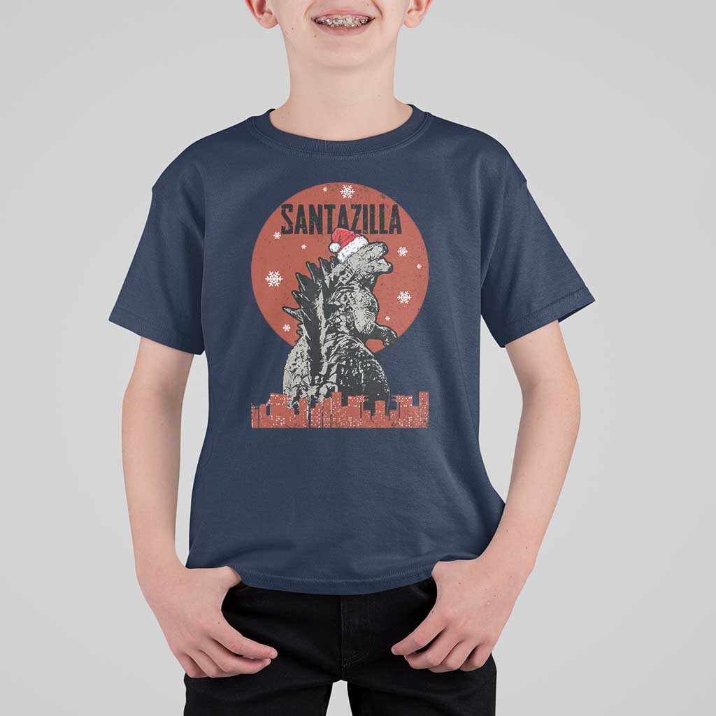 Funny Christmas Santa Godzilla T Shirt For Kid Santazilla Japanese Monster - Wonder Print Shop