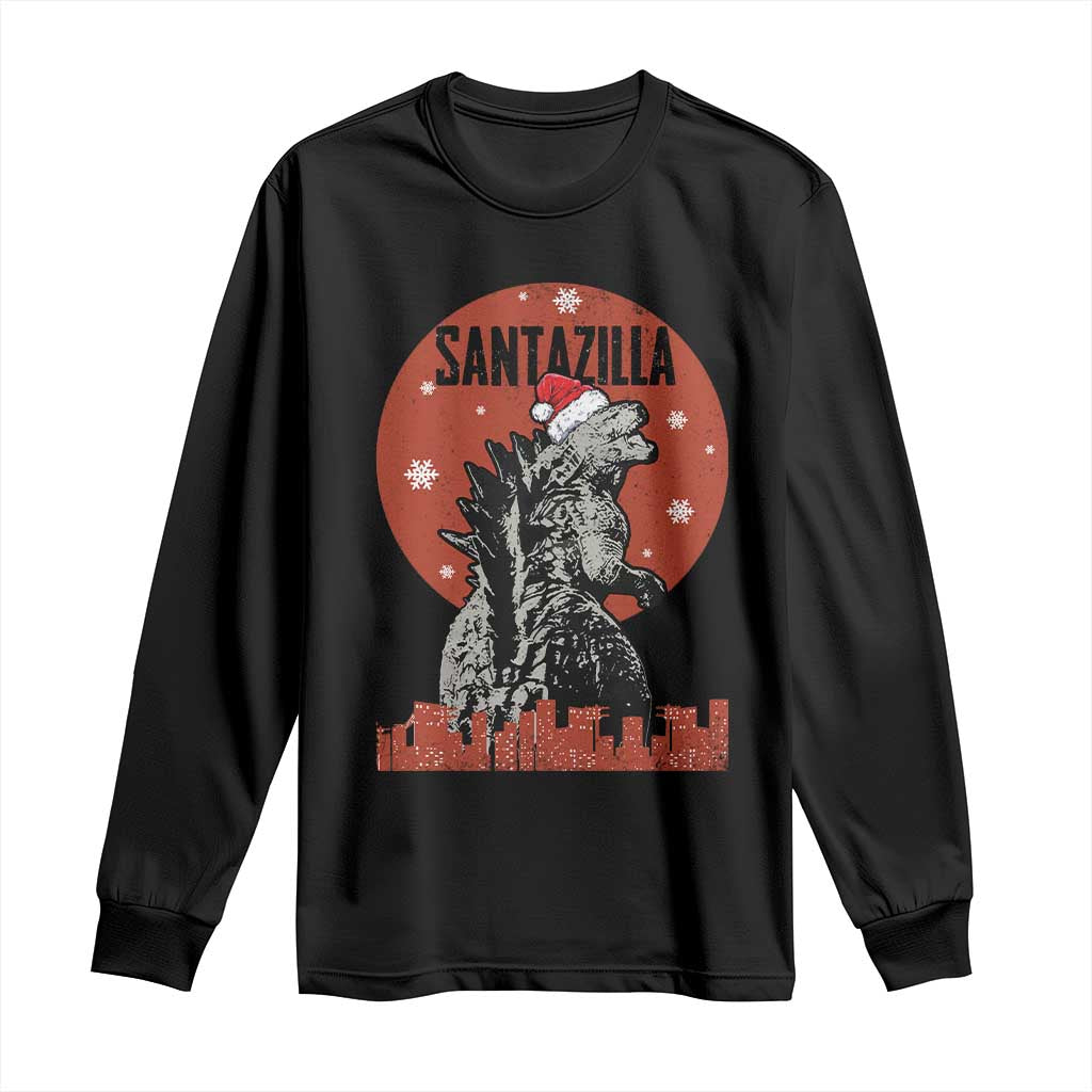 Funny Christmas Santa Godzilla Long Sleeve Shirt Santazilla Japanese Monster