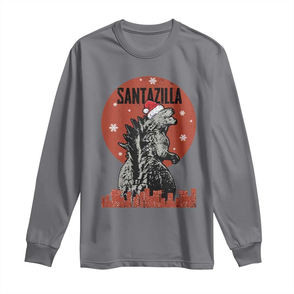 Funny Christmas Santa Godzilla Long Sleeve Shirt Santazilla Japanese Monster