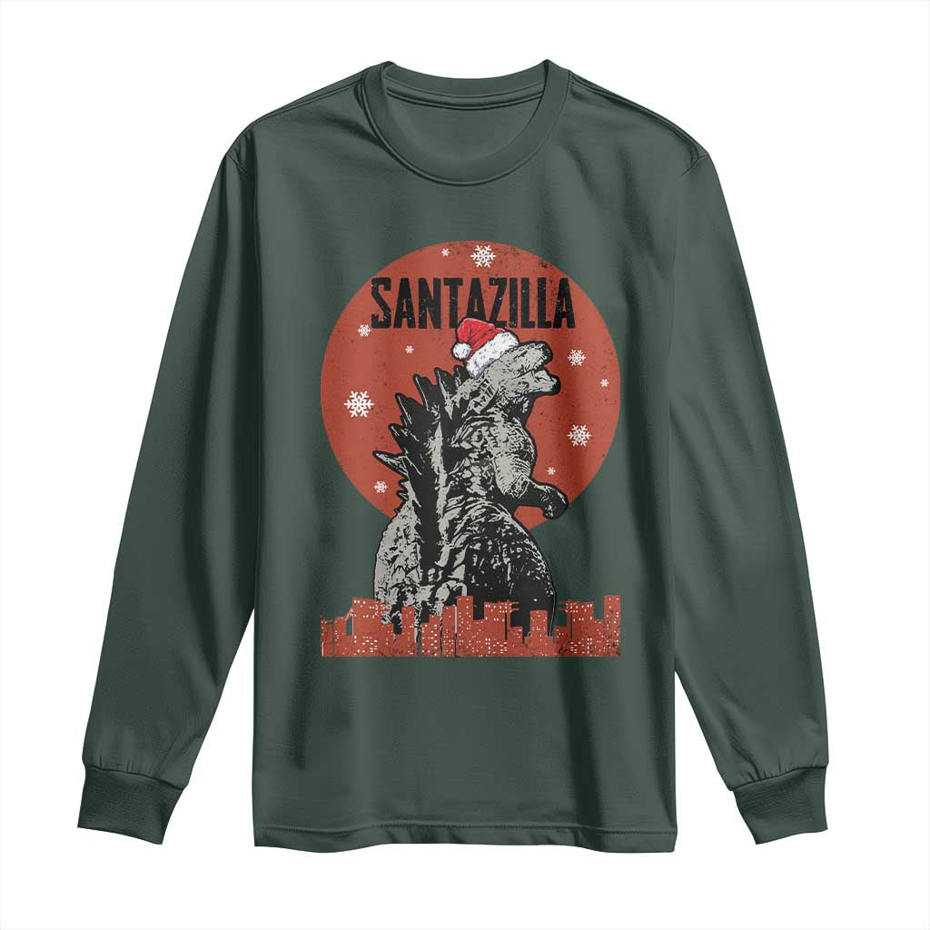 Funny Christmas Santa Godzilla Long Sleeve Shirt Santazilla Japanese Monster