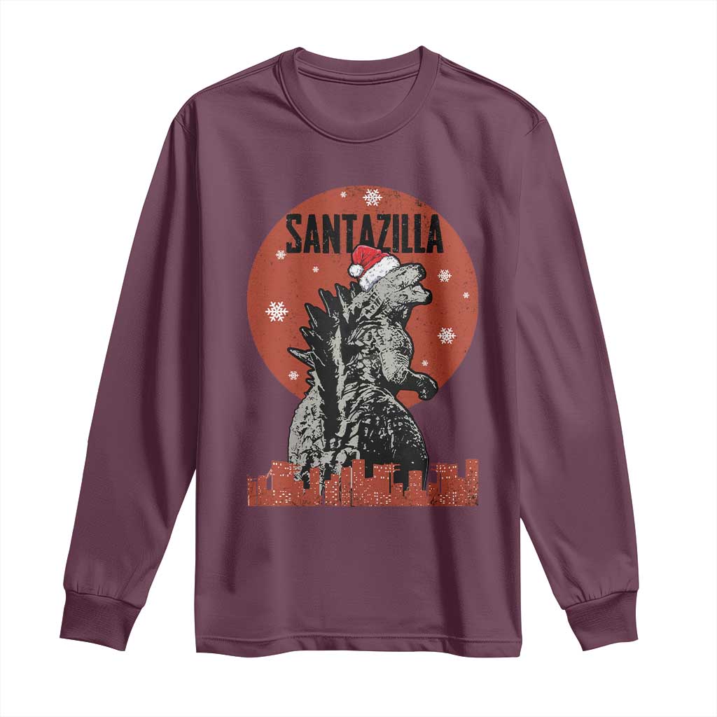 Funny Christmas Santa Godzilla Long Sleeve Shirt Santazilla Japanese Monster