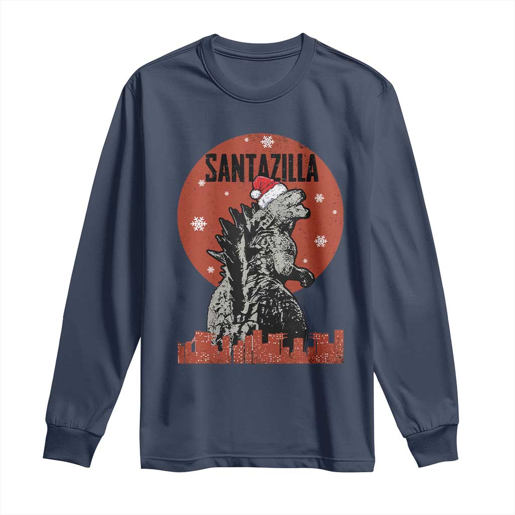 Funny Christmas Santa Godzilla Long Sleeve Shirt Santazilla Japanese Monster