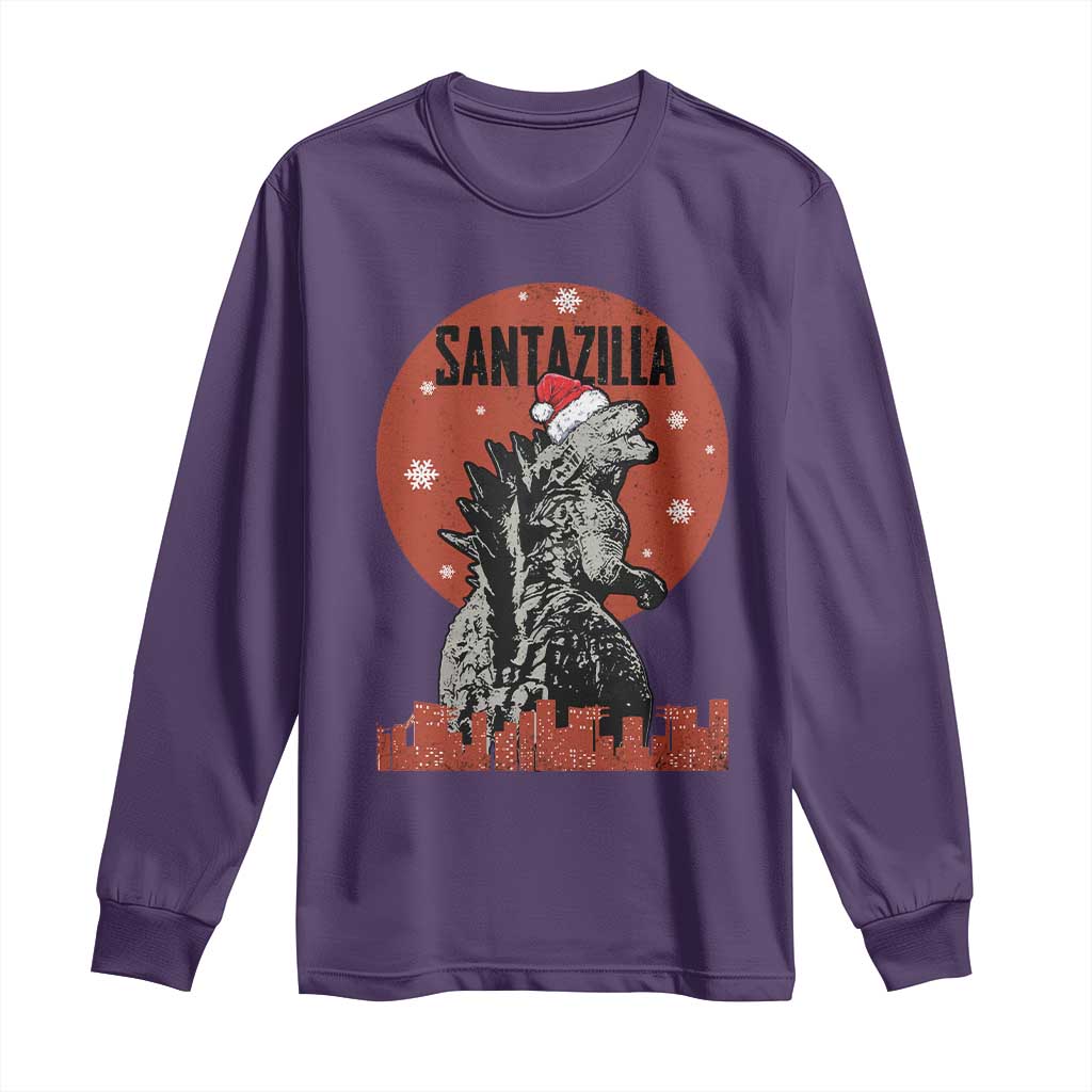 Funny Christmas Santa Godzilla Long Sleeve Shirt Santazilla Japanese Monster
