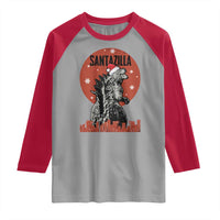Funny Christmas Santa Godzilla Raglan Shirt Santazilla Japanese Monster - Wonder Print Shop