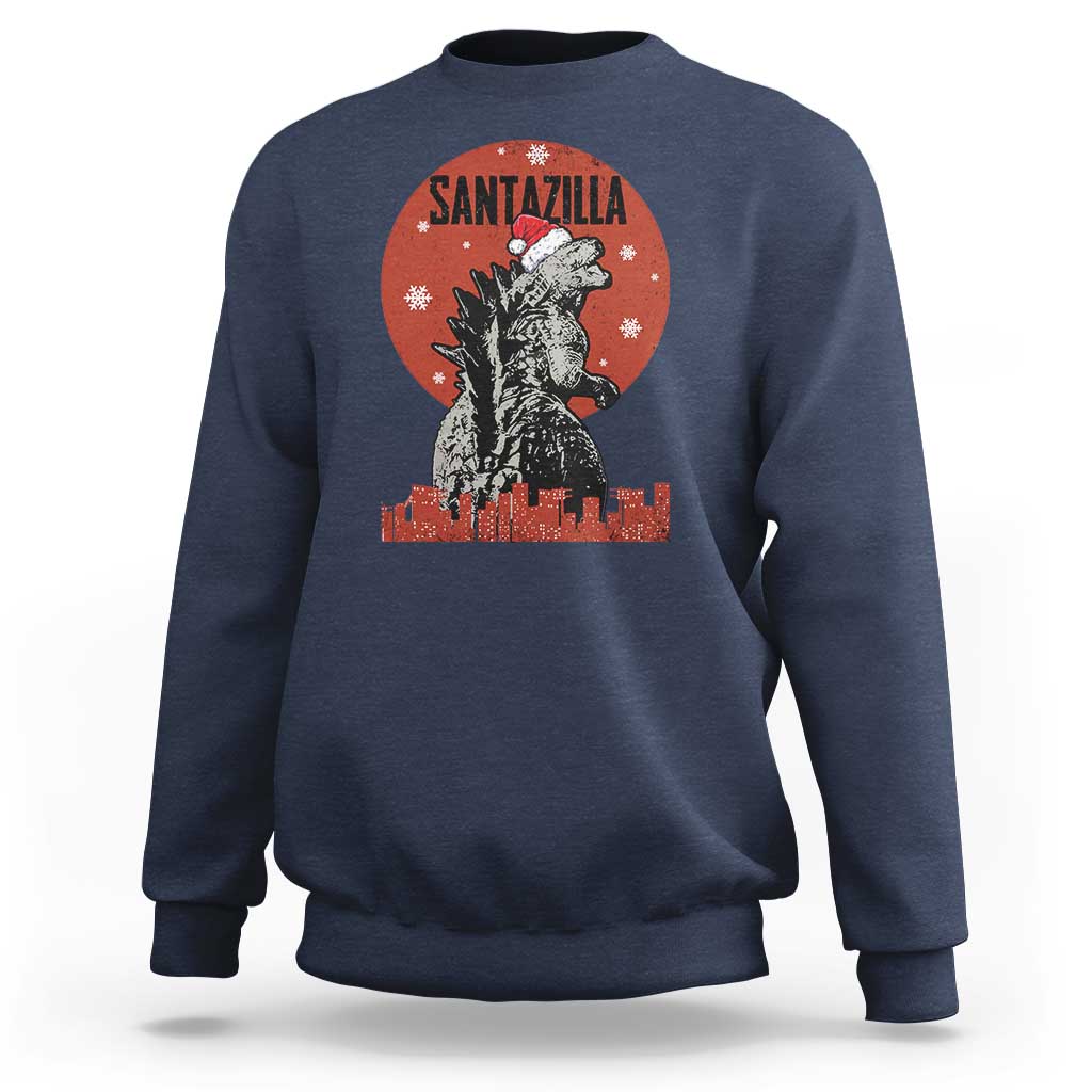 Funny Christmas Santa Godzilla Sweatshirt Santazilla Japanese Monster - Wonder Print Shop
