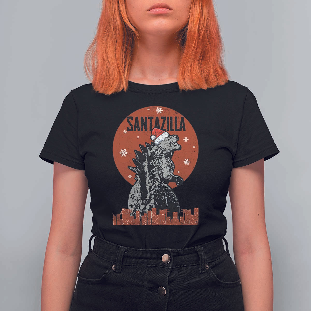 Funny Christmas Santa Godzilla T Shirt For Women Santazilla Japanese Monster - Wonder Print Shop