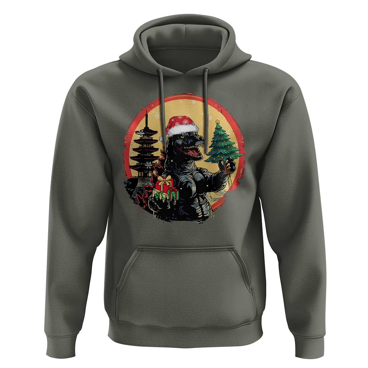 Funny Christmas Santa Godzilla Japanese Monster Hoodie