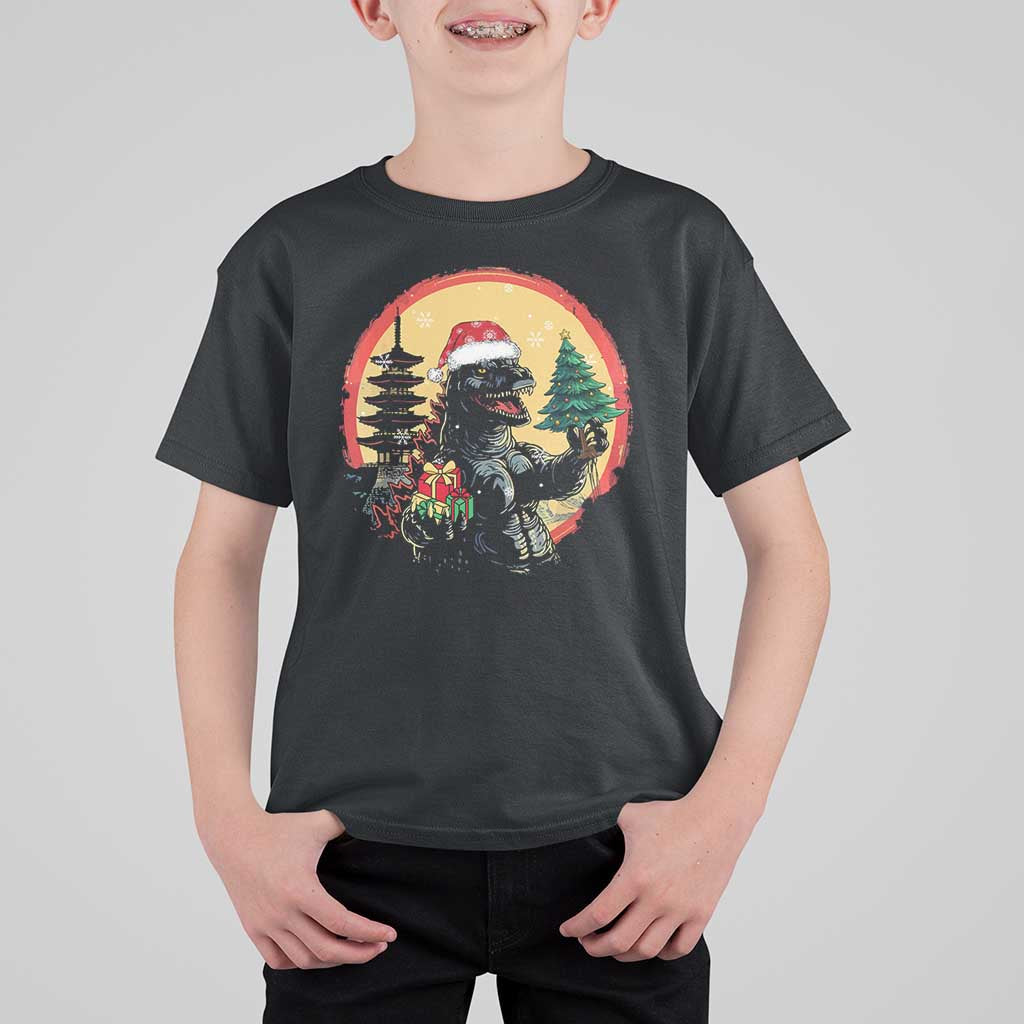 Funny Christmas Santa Godzilla Japanese Monster T Shirt For Kid - Wonder Print Shop