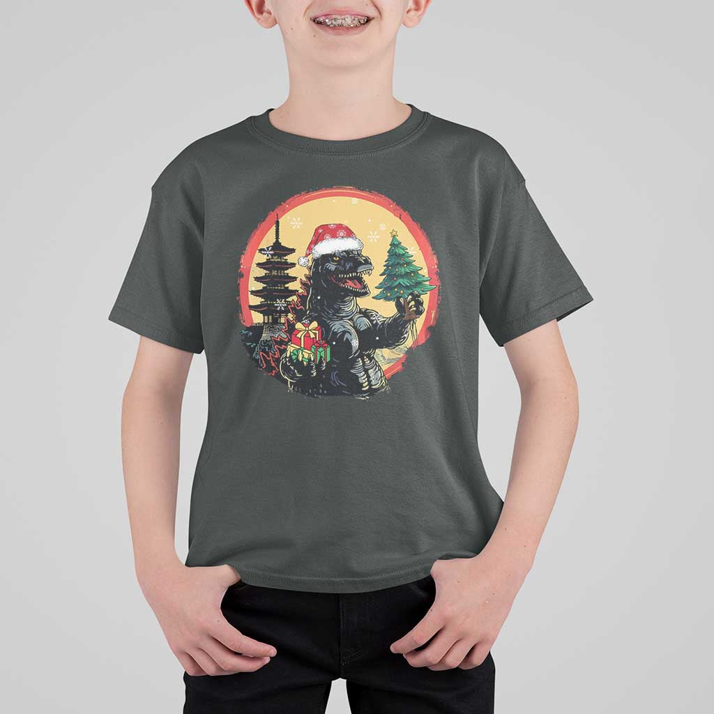 Funny Christmas Santa Godzilla Japanese Monster T Shirt For Kid - Wonder Print Shop