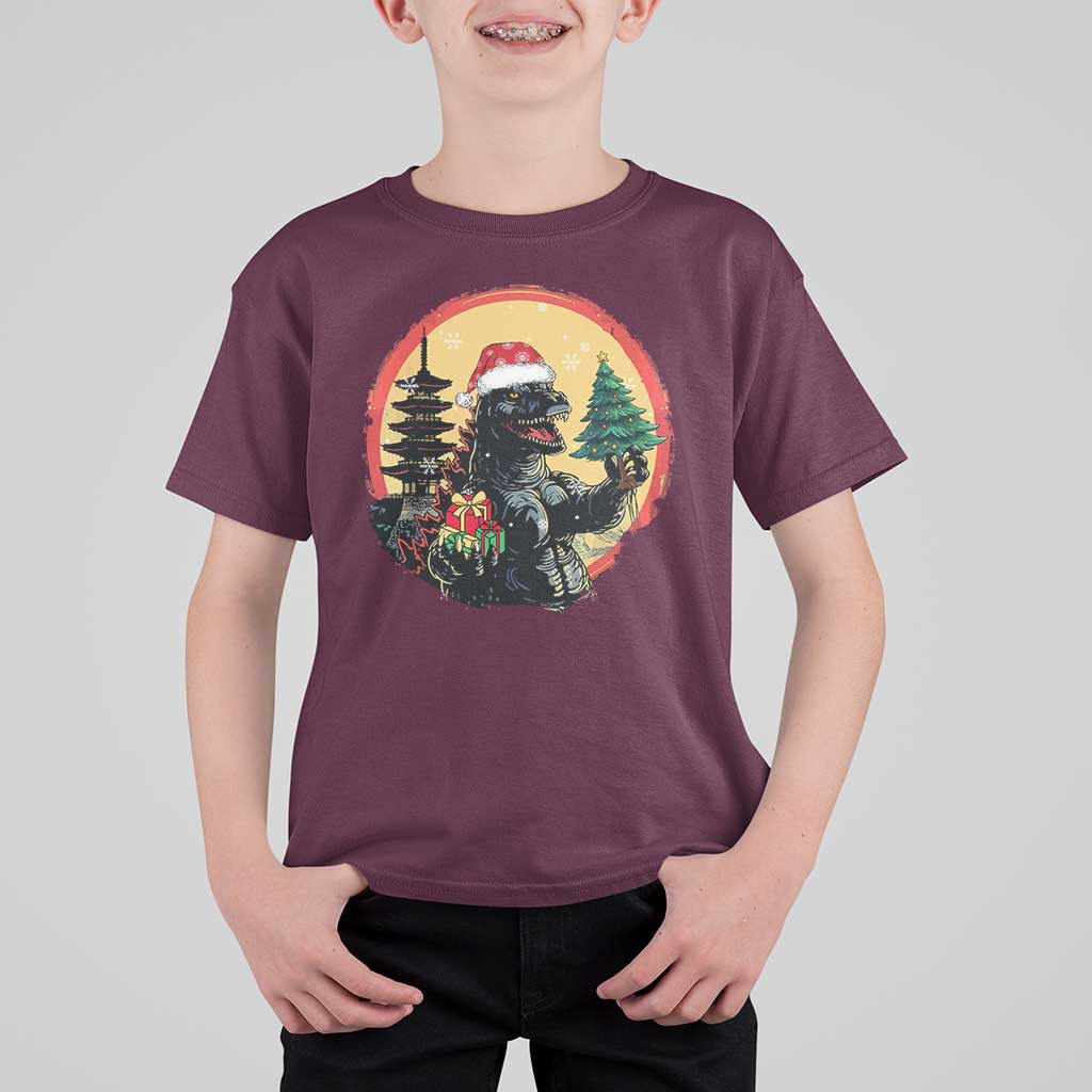 Funny Christmas Santa Godzilla Japanese Monster T Shirt For Kid - Wonder Print Shop