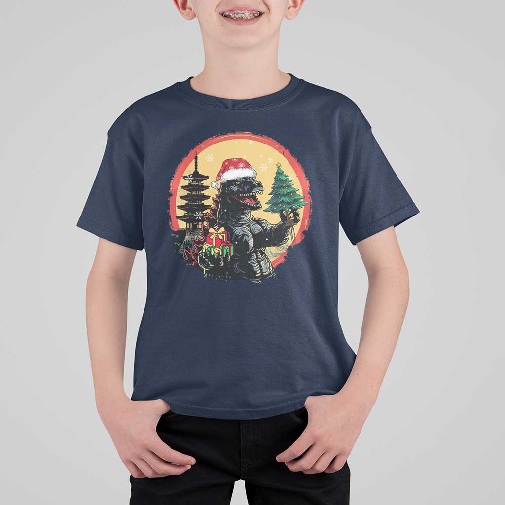 Funny Christmas Santa Godzilla Japanese Monster T Shirt For Kid - Wonder Print Shop