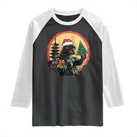 Funny Christmas Santa Godzilla Japanese Monster Raglan Shirt - Wonder Print Shop