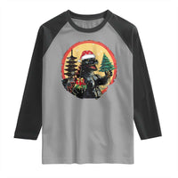 Funny Christmas Santa Godzilla Japanese Monster Raglan Shirt - Wonder Print Shop