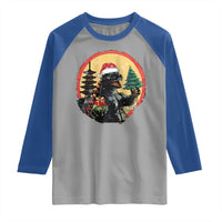 Funny Christmas Santa Godzilla Japanese Monster Raglan Shirt - Wonder Print Shop