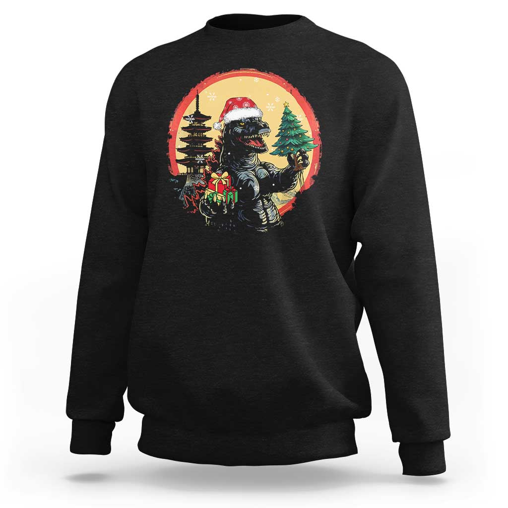 Funny Christmas Santa Godzilla Japanese Monster Sweatshirt - Wonder Print Shop