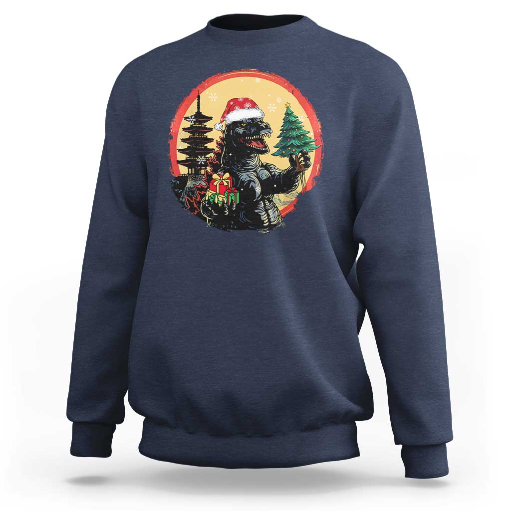 Funny Christmas Santa Godzilla Japanese Monster Sweatshirt - Wonder Print Shop