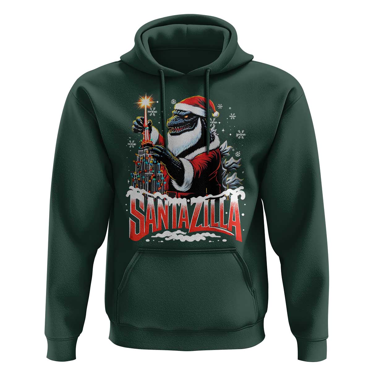 Funny Christmas Santa Godzilla Hoodie Santazilla Tower Xmas Tree