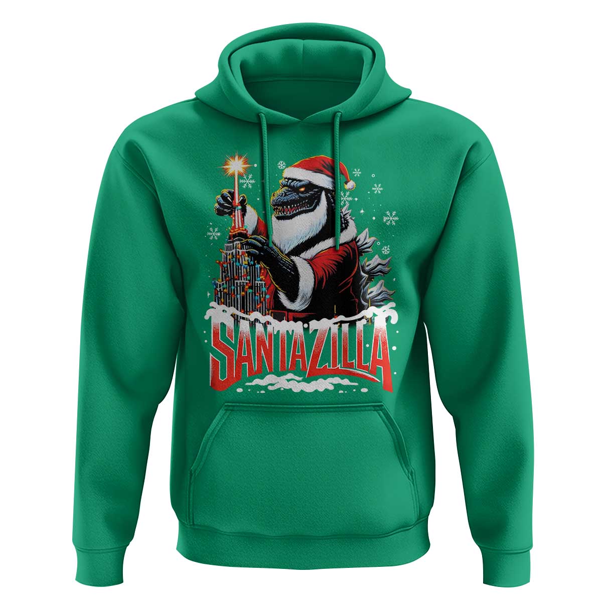 Funny Christmas Santa Godzilla Hoodie Santazilla Tower Xmas Tree