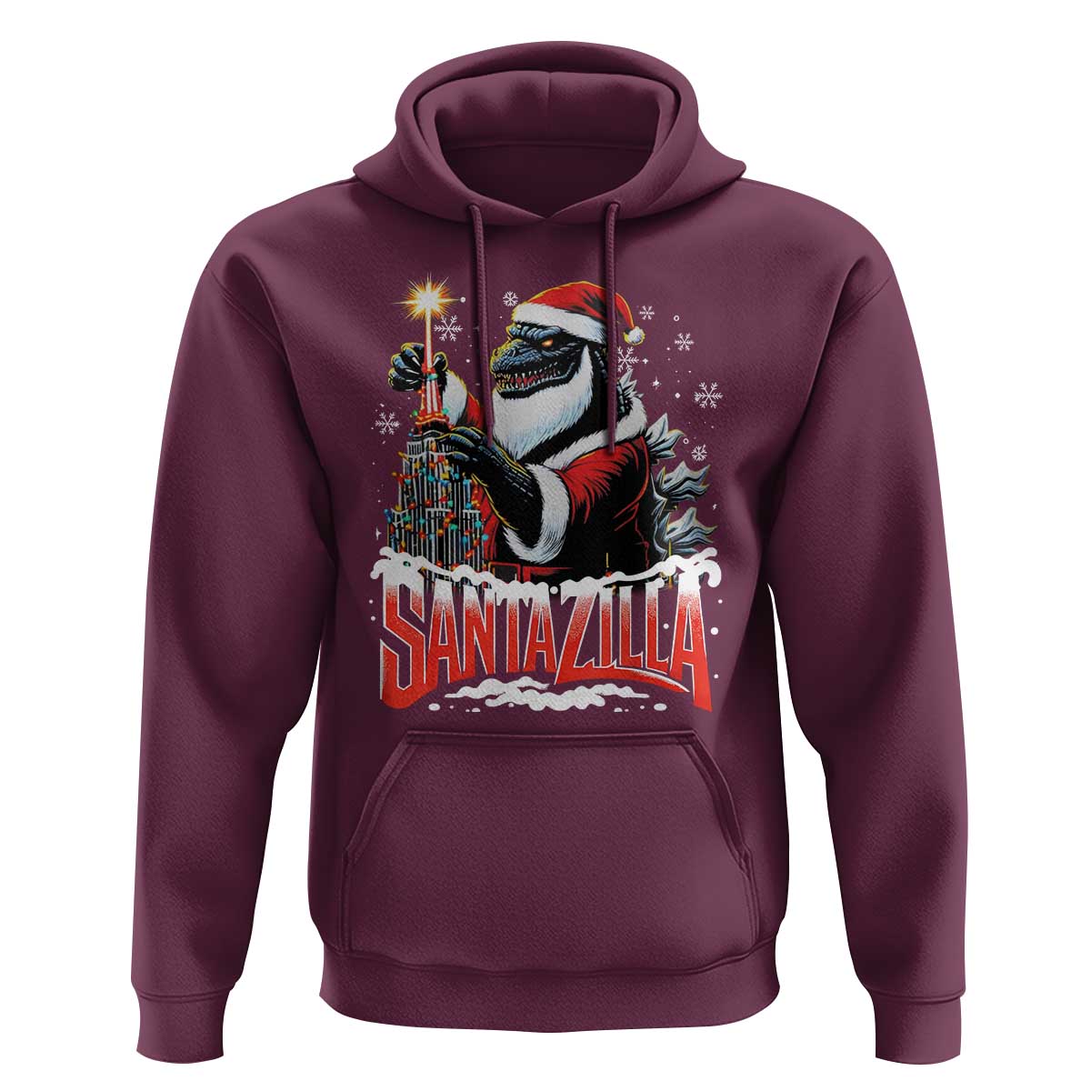 Funny Christmas Santa Godzilla Hoodie Santazilla Tower Xmas Tree